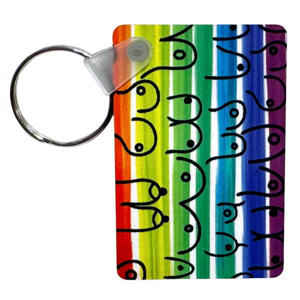 Boobies Striped Plaque Keychain