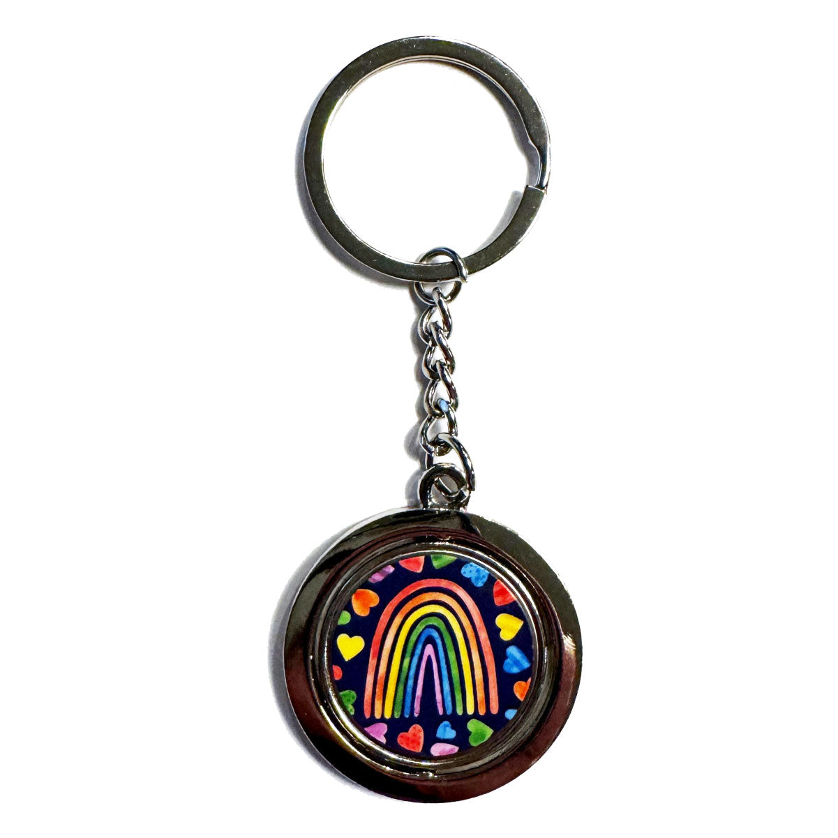 Rainbow with Hearts Spinning Keychain