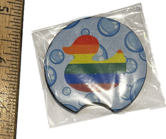 Rainbow Duckie Flag Car Coaster