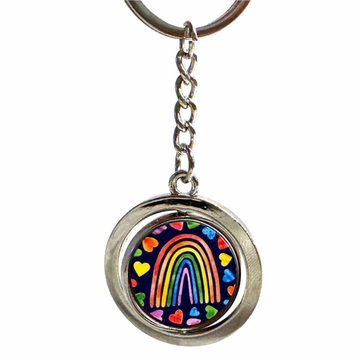 Rainbow with Hearts Spinning Keychain