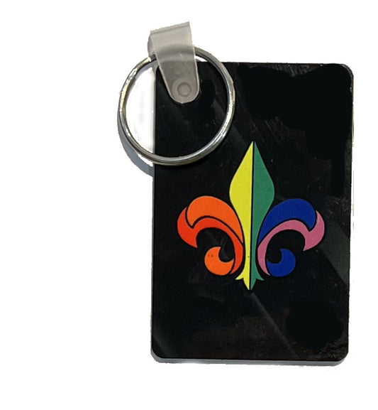 Rainbow Fleur-de-Lis Plaque Keychain