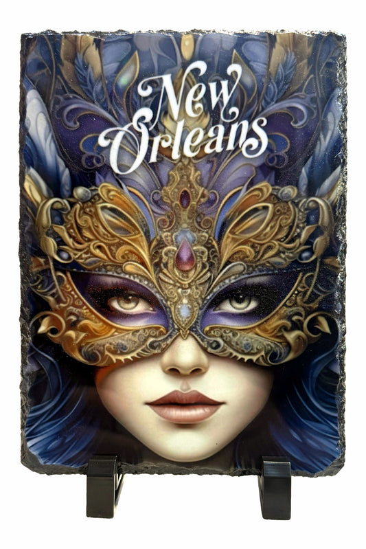 Masked Woman New Orleans Slate Tile