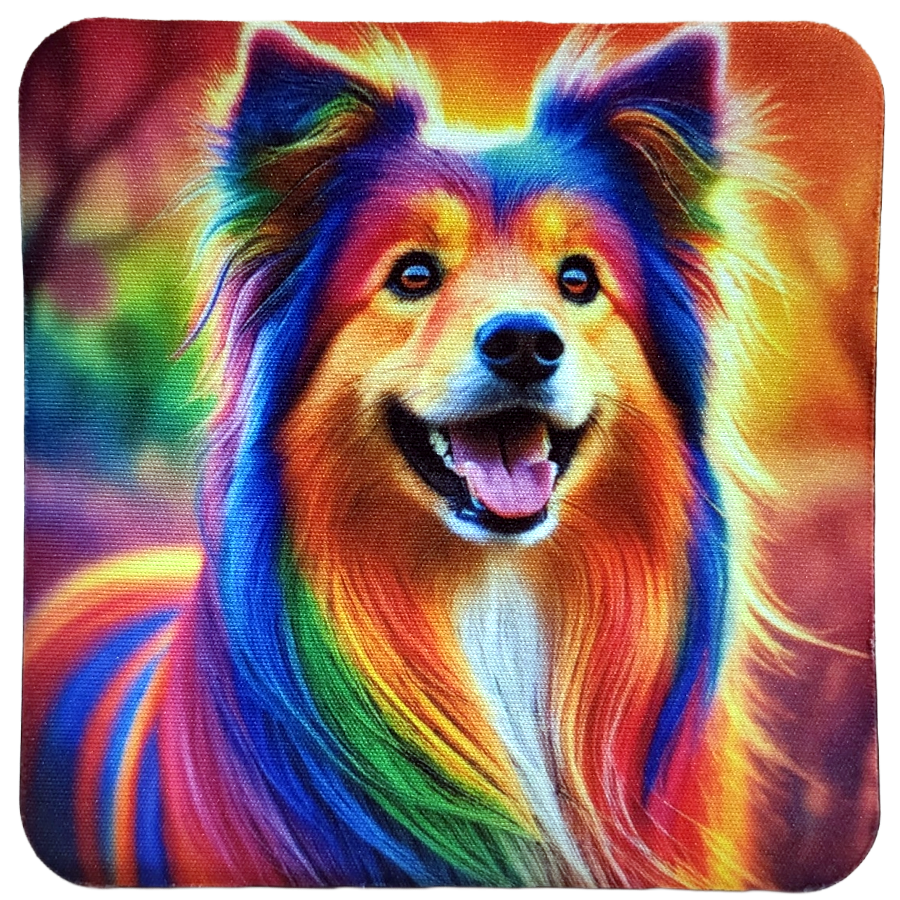 Rainbow Dog Neoprene Coaster