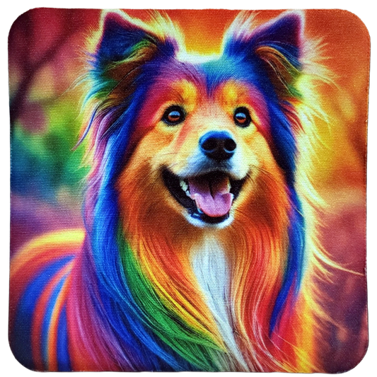 Rainbow Dog Neoprene Coaster