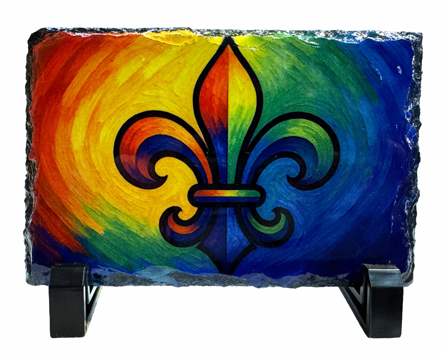 Fleur de Lis Rainbow Painting Slate Tile