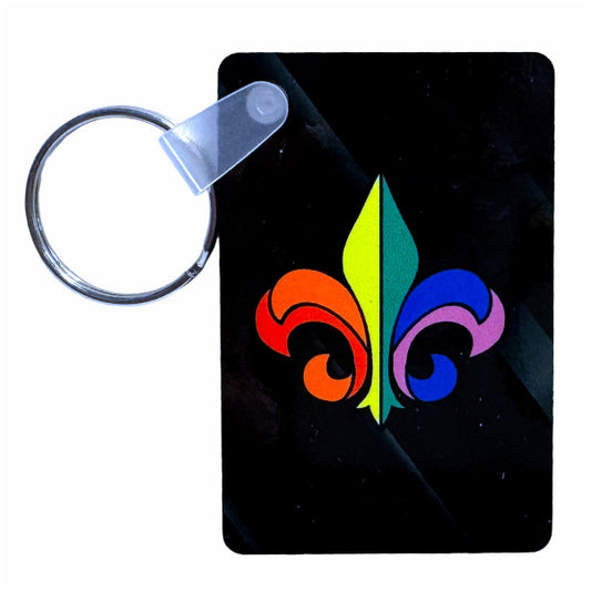 Rainbow Fleur-de-Lis Plaque Keychain